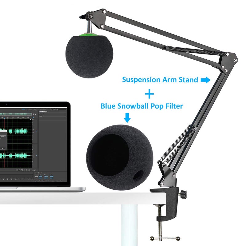 SUNMON Mic Stand with Foam Windscreen For Blue Snowball, Suspension Boom Scissor Arm Stand with Pop Filter Cover for Microphones iCE USB Mic by SUNMON - Image 2